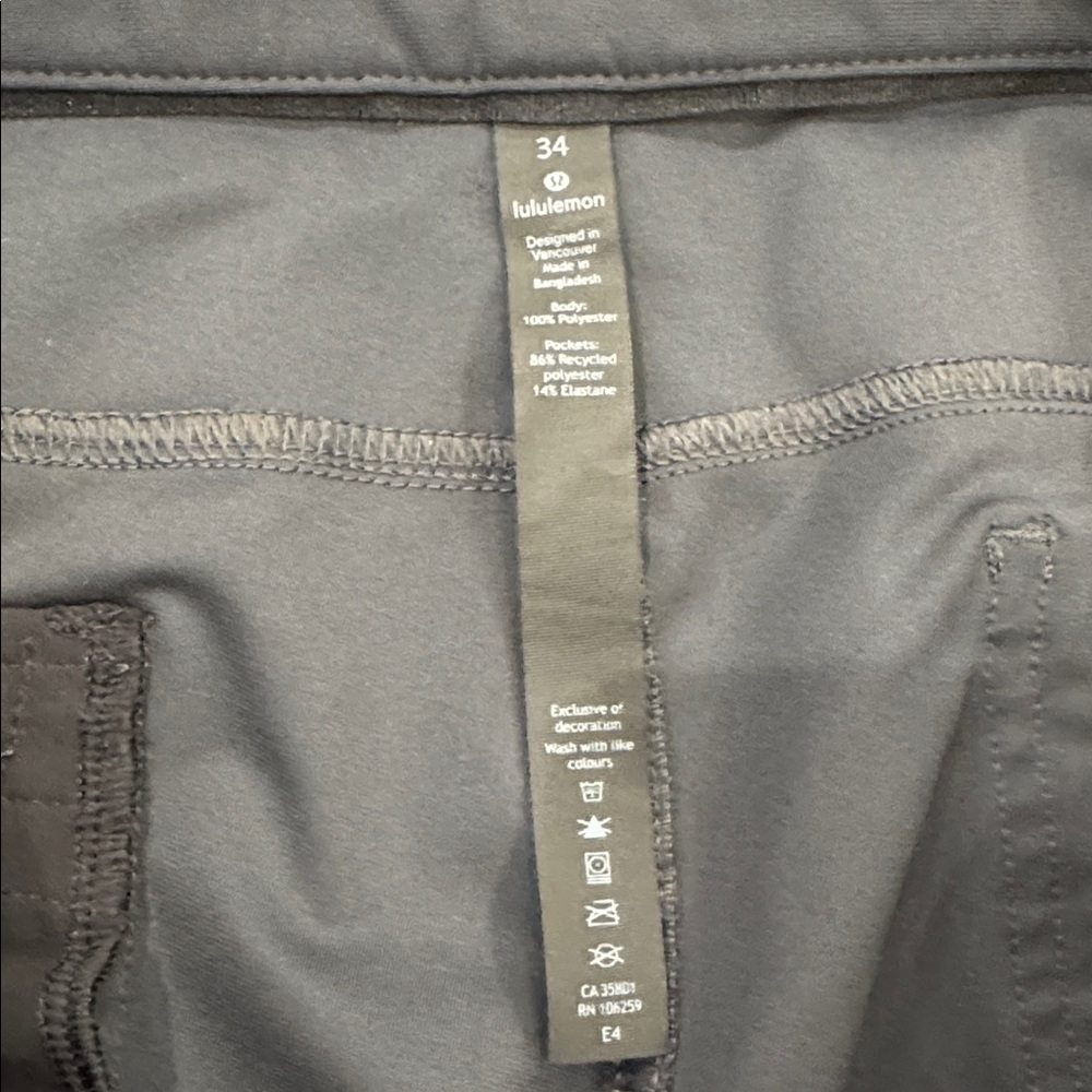 Lululemon Men’s ABC Dress Pants Size 34 Dark Gray Slim Fit Stretch - Picture 3 of 6